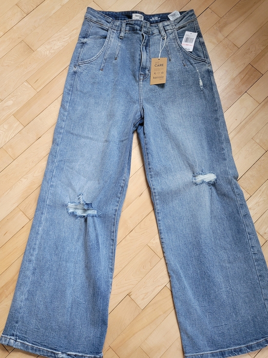 Kensie Denim - Kensie Women's Light Blue Distressed Wide-Leg Jeans Size 10/30